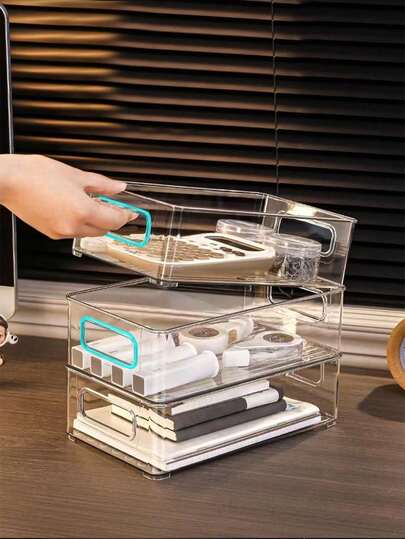 1/2/3 Stück transparente Aufbewahrungsbox, Kunststoffbehälter für Schreibtischorganizer, Schubladenaufbewahrung, Büromaterial & Kosmetik, Schreibtischorganizer, transparenter Korb, Masken-Schubladenaufbewahrungsbox für Studentenwohnheim, Snackregal, stapelbare Aufbewahrungsbox, transparente Kunststoff-Kosmetikbox, Haushaltskosmetik, Masken, Hautpflegebox, Kühlschrankaufbewahrungsbox