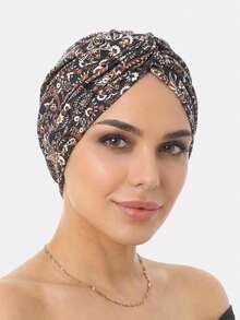 1pc Women's Cashew Flower Print Double-Layer Headscarf Hat, Turban Hat, Suitable For Daily Use - Multicolor - View 15