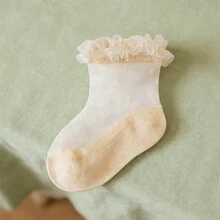 Baby Girls Ruffle Mesh Socks Sheer Dot Jacquard Frilly Ankle Socks Cute Princess Dress Socks - Beige - View 2
