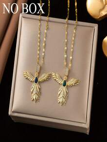 1pc Wing Pendant Necklace, Fashionable Creative Design, Minimalist Style Suitable For Daily Wear And Vacation (OPP Bag Packaging) - Green - View 2