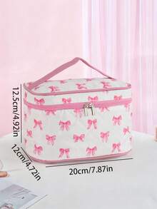 1 Stück Kosmetiktasche zur Aufbewahrung von Schminksachen für Frauen, Reise-Hautpflege-Organizer, klassisch modische Kosmetiktasche mit großer Kapazität und bestickter Schleife, Frauenessentials, Tasche, Kosmetiktasche, Reiseessentials - Pink - Übersicht 8