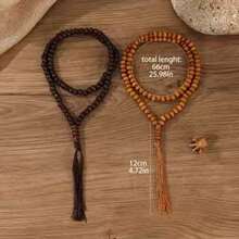 1 Set de Pulsera de Cuentas de Madera Multicapa Exagerada Hecha a Mano, Diseño Minimalista - Café negro - Ver 2