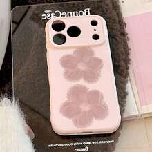 Funda de teléfono suave de primavera con flores rosa guayaba y moradas, compatible con iPhone 16/17/15 Pro Max/14, diseño lindo, geométrico, estilo coreano, artístico, minimalista, estilo Ins - Rosa Pálido - Ver 12