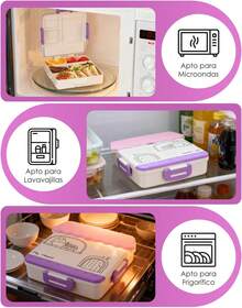 ¡RecomendadoLonchera Bento Niño, Bento Box Kids de 4 Compartimentos, Lonchera para Niños a Prueba de Fugas con Asa, con Tenedor y Cuchara, Contenedor de Bocadillos de Frutas para la Escuela y Picnic (Púrpura)¡Top de Temporada - Amarillo - Ver 6