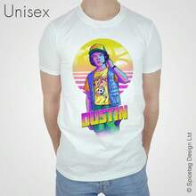 Dustin T-Shirt Retro 80s TV Show Tee - 白色 - 查看 1