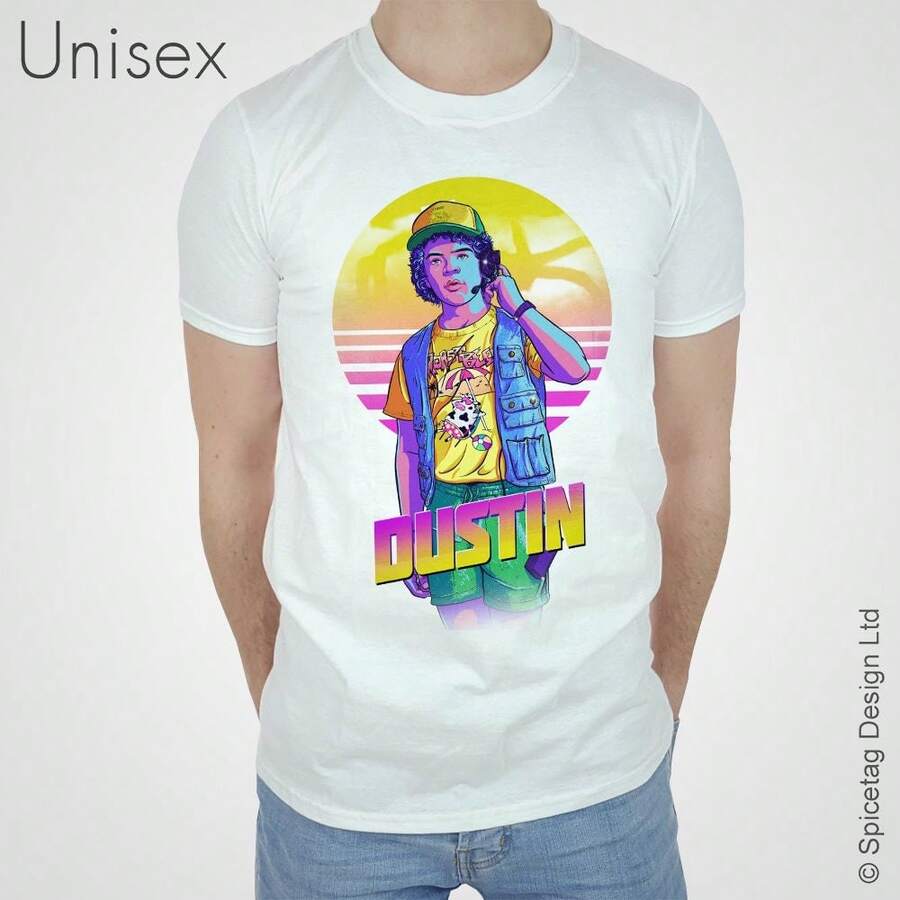 Dustin T-Shirt Retro 80s TV Show Tee - 白色 - 查看 1