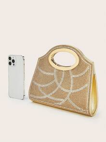 新款闪亮手拿包，小方包，晚宴包，镶满水钻的婚礼手拿包，适合约会、日常、下午茶、派对、舞会、夜店、生日、晚宴、宴会等场合的单肩包 - 金色 - 查看 6