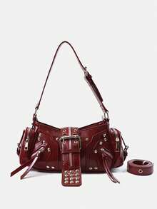 New Retro Chic Leopard Print Underarm Bag, High-End Y2K Punk Rivet Motorcycle Commuter Versatile Shoulder Handbag - Multicolor - View 13