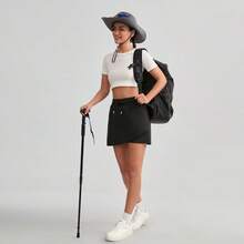 Women's Solid Color Drawstring Waist Casual Shorts, Versatile For Daily Wear, Hiking, Running, Cycling Sports - Black - View 10