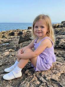 Toddler Baby Girl Summer Clothes Ruffle Sleeveless Embroidery Shirts Tank Tops Cute Bloomers Shorts Set Outfits - Purple - View 4