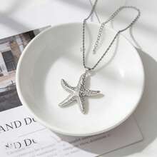 1 件简约时尚 304 不锈钢星形吊坠项链，配毛衣链 - 百搭复古日常女装 - 銀色 - 查看 5