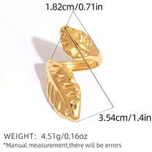 3pcs/1pc Stylish Design Stainless Steel Metal Leaf Leaves Open Ring Rust Proof Individualistic Fashion Jewelry Water Resistant Gift - Multicolor - View 7