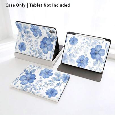 1pc Flip Cover Desk Protector With Pen Slot, Blue Floral Pattern, Compatible With Huawei Matepad SE 11in/Matepad Pro 11in/Matepad 11.5in 2026 And More, Honor Pad 8/9/10, Honor GT 11.5inch/X7/X8A/X9/X8Pro/X9Pro/X10 PRO/V9/V8 Pro And More, S11/A11/A11+ And More, Apple, And More, Auto Sleep/Wake Function, Suitable For Back To School, Valentine's Day
