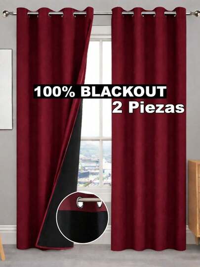 Cortinas para habitación Blackout 100% Opaca con Forro Revestimiento Negro 274x240cm – 100% Bloqueo de Luz, Aislante y Decorativa, Perfecta para recámala, dormitorio, oficina y sala