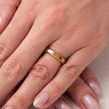 Kit Of 2 - Pair Of Beveled Wedding/Engagement Rings, 4mm, 316L Stainless Steel, 18K Gold Plated - 17 - 查看 13