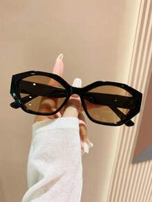 1 par de gafas de moda minimalistas poligonales de color marrón, adecuadas para personas de 20s, 30s, 40s y 50s. Pueden usarse como regalo de cumpleaños, accesorio para fotos de fiesta de cumpleaños, regalo de fiesta unisex, estilo retro, accesorio para viajes, accesorio de disfraz de fiesta de cumpleaños, accesorio de disfraz de vacaciones. - Marrón - Ver 2
