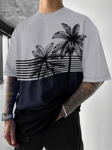 Men's Vacation Casual Colorblock Coconut Tree Print Short Sleeve T-Shirt - Multicolor - View 2