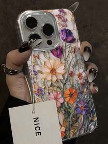 Floral Painted Chiffon Silver Minimalist Fashionable Phone Case Compatible With IPhone 17/17 Pro Max, 15, 16/16 Pro, 15 Pro Max, P13, P14, P11, P12, XS, XR, 7/8, 7/8 Plus, A14, A15, S23 Ultra, A50, A12, A32, A52, A72, A51, A21S, A13, A14, S22 Ultra, S23, A33, A53, S20 FE - Multicolor - View 1