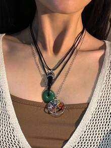 3pcs/Set Bohemian Style Tree Of Life Crystal Pendant Necklace, Elegant Minimalist Daily Casual, Party, Couple Date, Women's Festival Birthday Versatile Jewelry Gift - Necklace - View 2