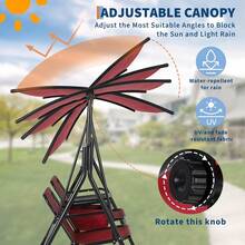 CuisinSmart 2 Person Porch Swing,Outdoor Swing With Pivot Storage Table, Cooler Bag,Patio Swing With Adjustable Canopy For Backyard Balcony Poolside - 紅色的 - 查看 8