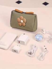 1个五瓣花旅行化妆包 - 拉链式小巧化妆品收纳包，轻便便携棕色花朵拉链零钱包，可爱花朵配饰，小巧药盒和急救包，多功能布艺小药袋，适合存放口红、手机、硬币、数据线和各种必需品，非常适合旅行和日常使用，情人节礼物，斋月礼物 - 彩色 - 查看 3