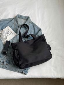 Transparent Pocket Design, Large Capacity Tote Bag With Coin Purse, New Korean College Style Multi-Pocket Backpack, Multifunctional Casual Sling Bag, Mid Capacity Canvas Bag, Transparent PVC Pocket Pain Relief Bag Middle School, Street Style And Japanese Lady Bag, Fashionable Zipper Tote Bag, Literary School Bag & Book Bag For Women Or Students, Perfect For Books, Shopping, Back To School And More, Tote Bags For School,College Essentials - 黑色 - 查看 6