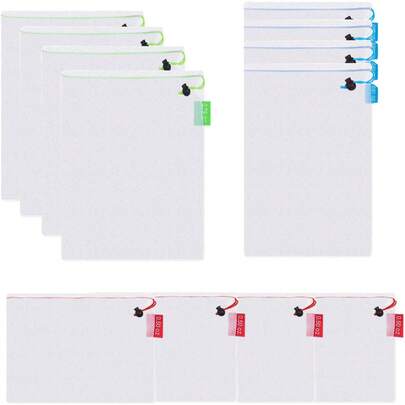 ¡Recomendado12PCS Bolsa de Malla Reutilizable para Almacenar Frutas, Bolsa de Malla Lavable para Fruta y Verduras, Bolsa de Malla Ecológica Ideal para Guardar Frutas, Verduras, Juguetes y la Compras¡Top de Temporada