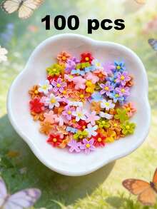 100/200/300/500/1000pcs Pack Cute Mini 0.75cm/0.29inch Flat Flower Resin Embellishments, For Jewelry Making - 100 Flowers - View 14