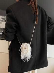 Stylish And Versatile Tassel Mini Bucket Bag With Pearl Handles And A Transparent Body. Perfect For A Sophisticated Look, Evening Events, Dates, Parties, And Vacations. - White - View 5