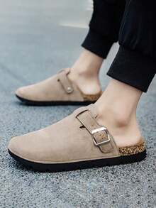 Men's Slip-On Slippers, New Leather Upper One-Piece Sandals, Solid Color Retro Men's Slippers, Indoor Waterproof Slippers, Unisex Casual Sandals, Retro Luxury Casual Outdoor Slippers, Niche High-End Street Fashion Sandals - Khaki - View 2