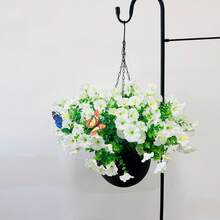 1 Set Artificial Morning Glory Hanging Basket With Plastic Planter And 3pcs Artificial Butterfly - Outdoor Patio & Garden Decor, Ready-To-Hang For Porch, Fence, Wall | Gift For Mother's Day, Valentine's, Wedding - A - View 8