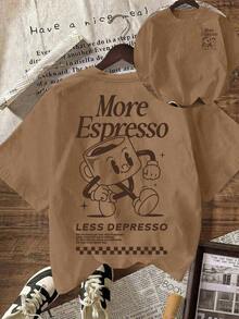 Nuevas camisetas superventas de 2026: Camiseta gráfica informal de manga corta y cuello redondo para mujer de Espresso Coffee Club. - Marrón - Ver 6