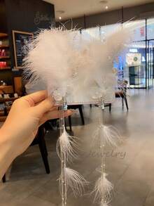 2pcs Feather Tassel Hairclips, Elegant Bridal Robe, Celebrity Style, High-End Photoshoot Accessories,Wedding Hair Accessories - Multicolor - View 6