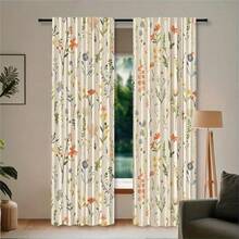 2片装野花印花窗帘，轻薄涤纶面料，价格实惠，花卉图案杆袋式卧室窗帘，适用于卧室、办公室、厨房、客厅和书房 - 春夏家居装饰，轻盈涤纶面料，半透明，可机洗，客厅窗帘 - 彩色 - 查看 9
