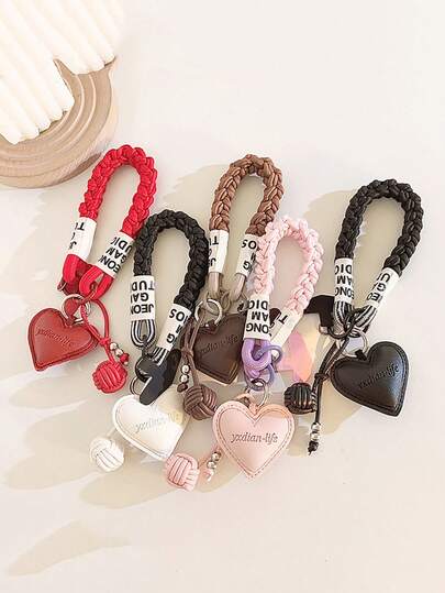 1个心形皮革绒球吊坠加厚短腕带，适用于手机包装饰，周年纪念礼物