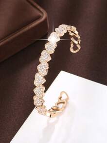 1pc Dainty Unique Design Zirconia Heart Bangle, Adjustable Luxury Feel Bracelet For Women, Suitable For Daily Wear And Couple Dates - Bracelet - View 8