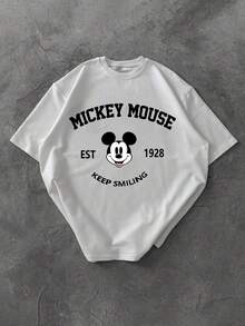 Disney 2026新款米奇印花男士休闲短袖T恤，弹力家居服，也可户外穿着 - 白色 - 查看 3