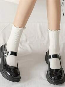 6双装 女童泡泡袜口透气舒适中筒袜 - 白色 - 查看 4