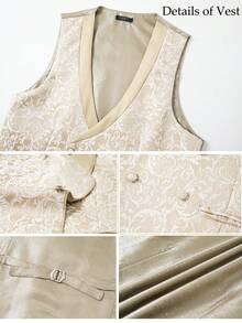 3 Piece Men's Tuxedo Suit For Wedding Prom Suits Slim Embroidered Paisley Blazer Jacket Vest Pants Set For Party,Dinner,Business,Festivals - Rượu sâm banh - Xem 8