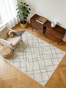 1pc Beige Area Rug, Hand-Painted Checkered Pattern, Soft & Comfortable Texture, Easy Maintenance, Non-Slip Backing, Suitable For Living Room, Bedroom, Kitchen, Dining Room, Office, Room Decor, And Doormat - White - View 4