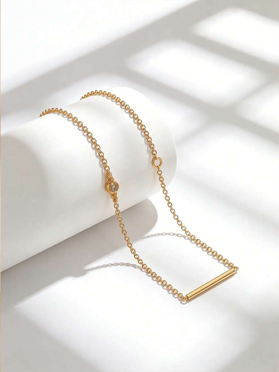 Charm-In 1pc Minimalist Gold-Tone Zirconia Chain Bracelet For Women - Yellow Gold - View 1