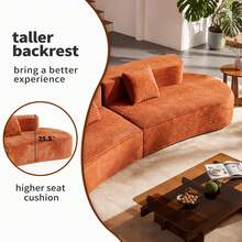 108.6" Floor Sofa With Two Pillows, Cloud Queen Sleeper Couches,Modern Boneless Couch, Plush Corduroy Foam-Filled Sleeper Couch Bed, No Assembly Needed,Vacuum-Sealed Compression,For Living Room, Guest Use, Office, Apartment.Mueble De Sala Living Room Furniture Sofá Para Sala - 橘色 - 查看 7