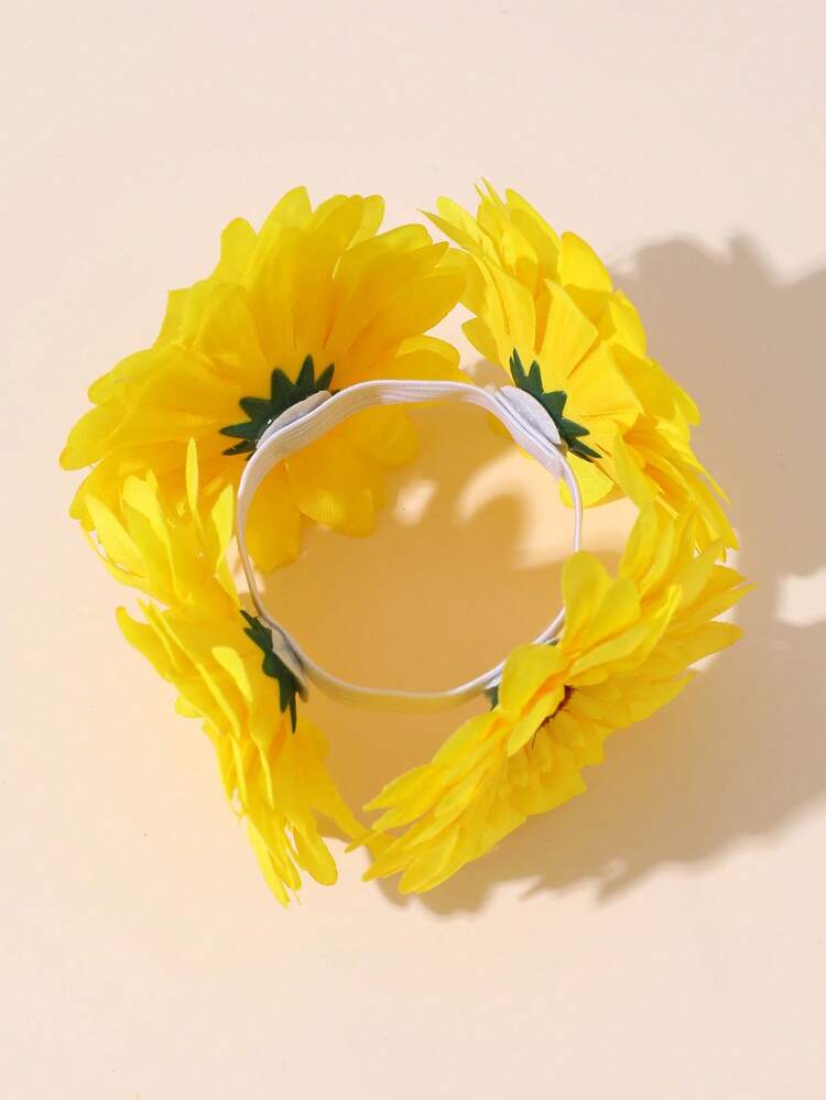 1件装女士时尚波西米亚风黄色雏菊向日葵发圈，适合日常、春夏、海滩度假搭配 - 黃色 - 查看 3