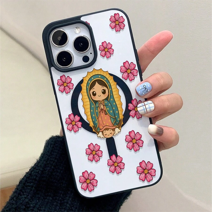 1 Stück, Blumenmädchen-Muster, minimales stilvolles Handygehäuse, Magnetsägestruktur, Unterstützung für drahtloses Laden von  11/12/13/14/15/17/Air/Pro/Plus/Pro Max und Galaxy S22/S223/S84/S25/Ultra/FE/EDGE-Serien. Geeignet als Geschenk für Freunde oder Valentinstagsgeschenke. - Verschiedenfarbig - Übersicht 1