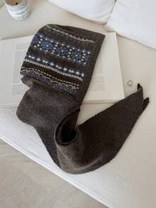 1件装 女士休闲几何花卉纹理保暖防风蓬松加厚波西米亚风针织连帽围巾披肩围脖，适合约会、日常穿着、购物、旅行、搭配 - B - 查看 11