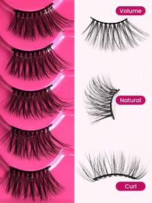 MAANGE 5 Pairs Natural Looking Thick False Eyelashes, Curled And Lengthened, Suitable For Parties, Cartoon Styles, Travel Essential, Extended Eyelash Ends, Eyelash Strips, Eyelashes, False Lashes - Black - View 9