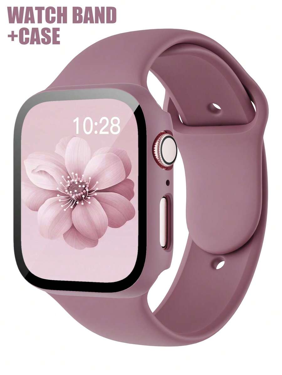 这款二合一表带兼表壳兼容 ，适用于 40mm、41mm、42mm、44mm、45mm、46mm 和 49mm 尺寸。运动休闲风格，搭配铆钉硅胶表带。配备防震防刮硬质 PC 表壳和钢化玻璃屏幕保护膜。兼容 Ultra/11/10/9/8/7/6/5/4/SE 系列。男女皆宜。柔软舒适，易于佩戴，触感灵敏。 - 煙紫色 - 查看 1