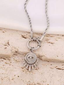 1pc Stainless Steel Zirconia Evil Eyes Pendant Necklace For Women Fashion 18K Gold Plated Chain Necklaces Choker Jewelry - Necklace - View 6