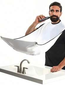 Men's Shaving Apron, Face Hair Trimming Apron With Transparent Suction Cup Beard Catcher Cape, Beard Styling Pouch, Anti-Splash Beard Shaving Cloth, Men's Bathroom Shaving Accessories - One Size Fits All - View 5