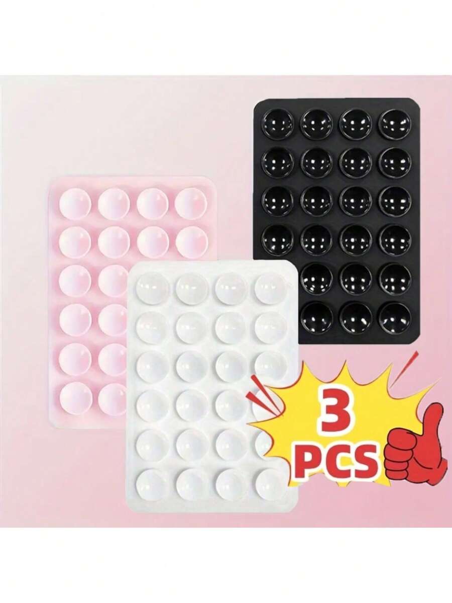 Bộ 3 giá đỡ điện thoại bằng silicon với cốc hút hai mặt, lực hút mạnh, thích hợp để chụp ảnh tự sướng/quay video, rảnh tay, tương thích với tất cả các điện thoại thông minh, món quà lý tưởng, tay cầm điện thoại dễ thương, hỗ trợ quay video, phụ kiện điện thoại thông minh - Quà tặng cho bạn bè/người thân